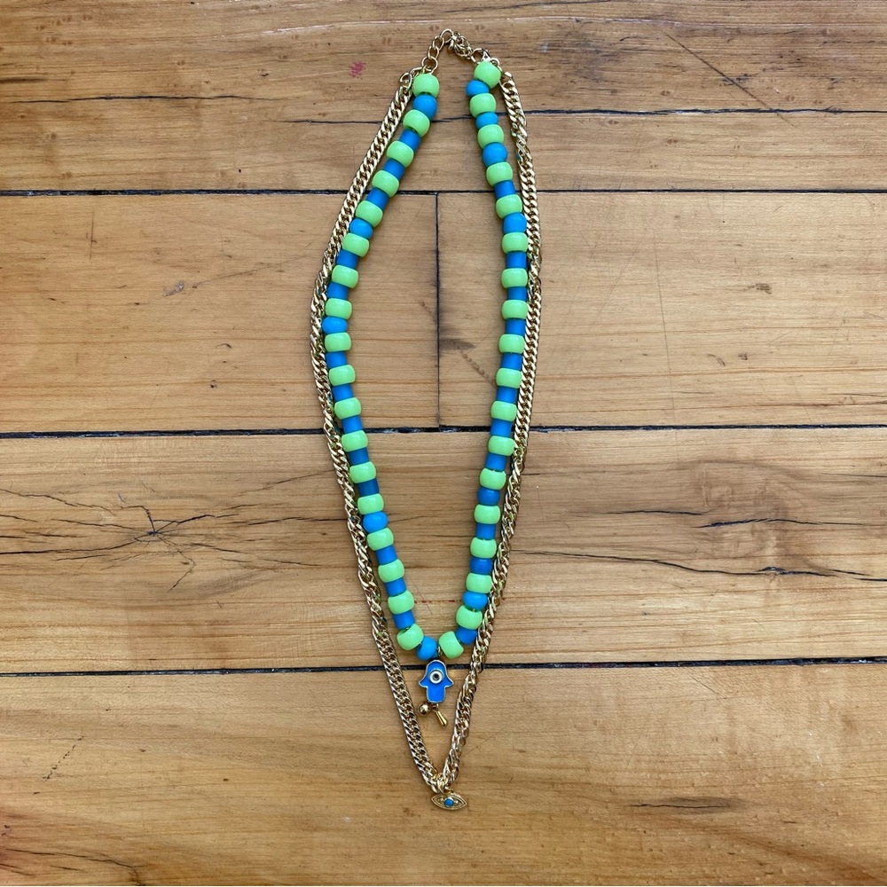 🪬🧿 Hamsa and Evil Eye Double Chain Necklace